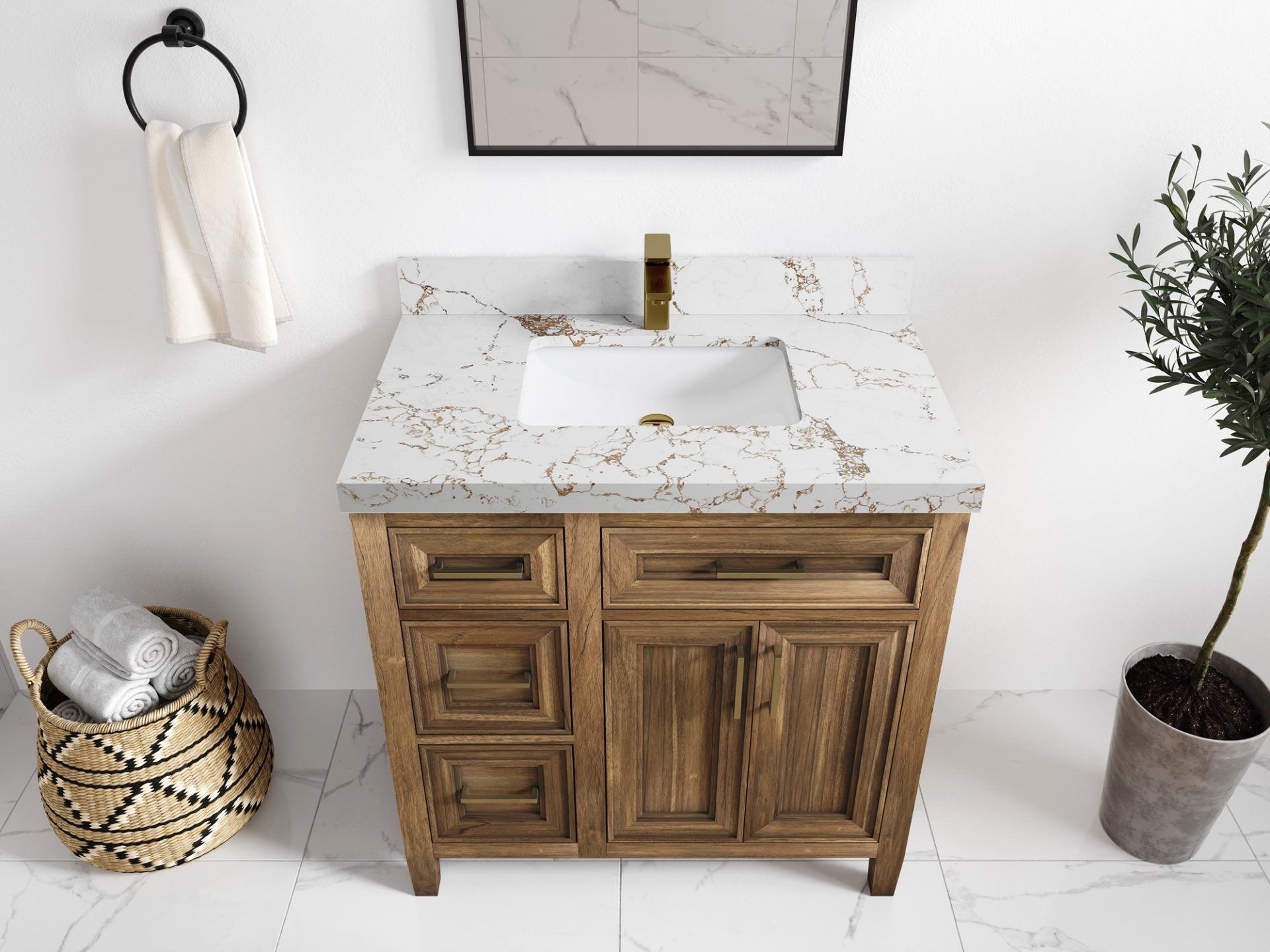 Santa Monica Teak Wood 36 in. W x 22 in. D Center Sink Bathroom Vanity