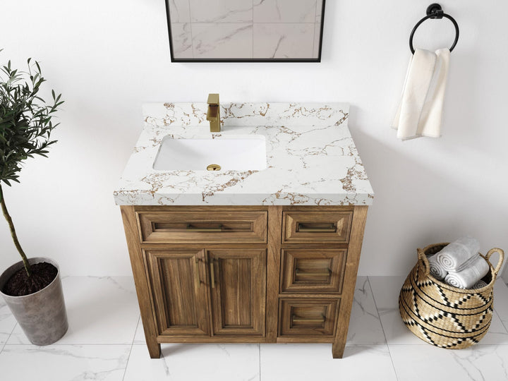 Santa Monica Teak Wood 36 in. W x 22 in. D Left Offset Sink Bathroom Vanity - photo 15