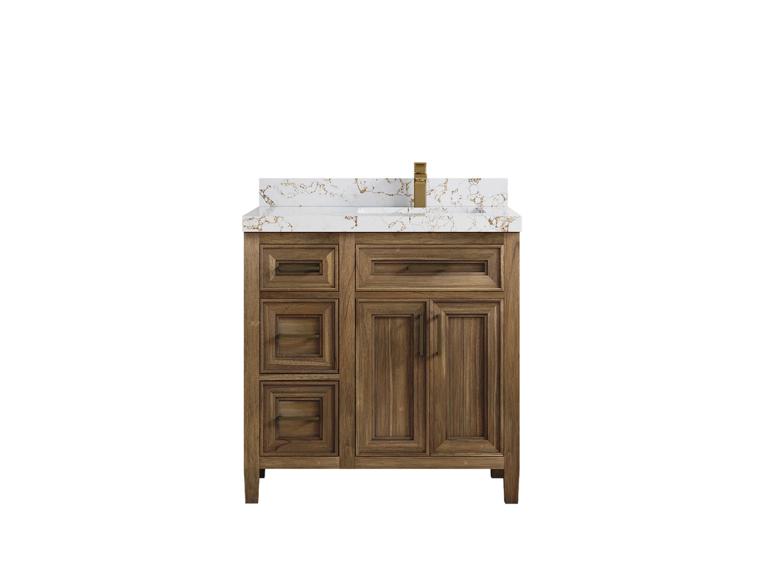 Santa Monica Teak Wood 36 in. W x 22 in. D Right Offset Sink Bathroom Vanity