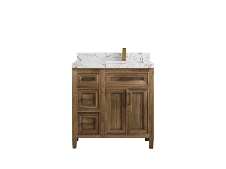 Santa Monica Teak Wood 36 in. W x 22 in. D Right Offset Sink Bathroom Vanity - photo 16