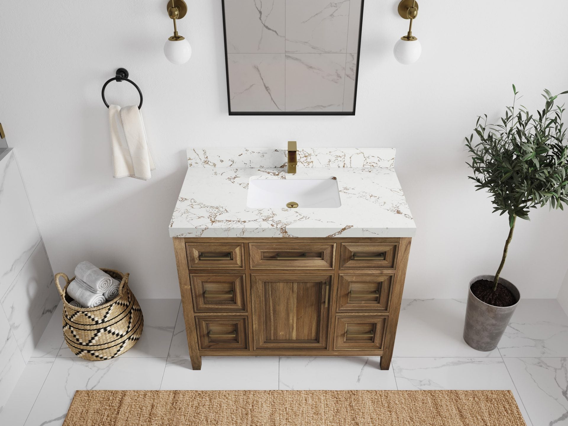 Santa Monica Teak Wood 42 in. W x 22 in. D Single Sink Bathroom Vanity