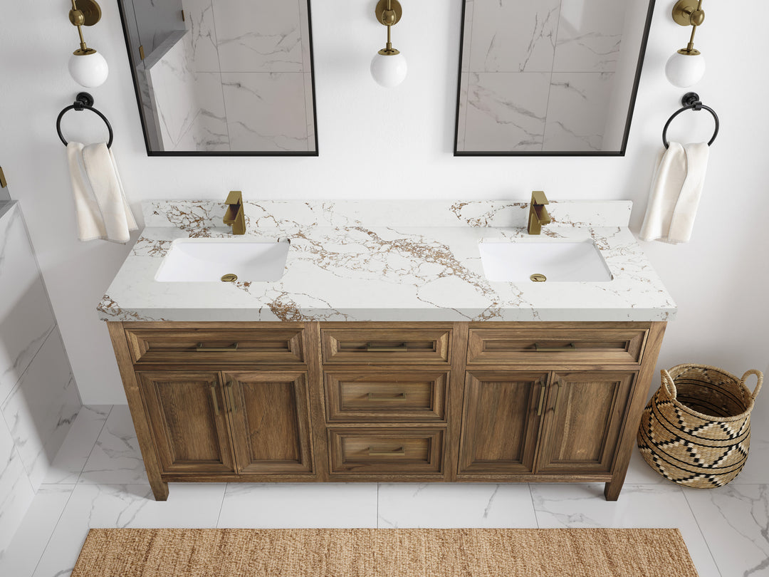 Santa Monica Teak Wood 72 in. W x 22 in. D Double Sink Bathroom Vanity