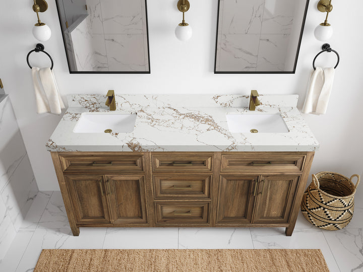 Santa Monica Teak Wood 72 in. W x 22 in. D Double Sink Bathroom Vanity - photo 43