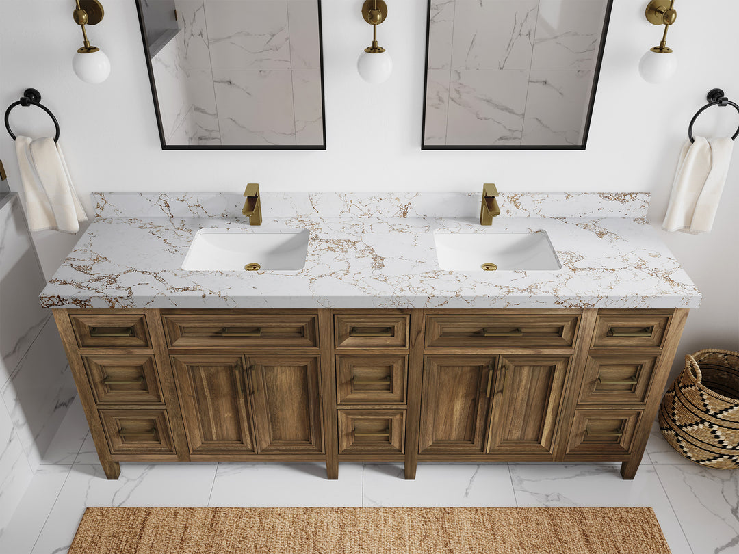 Santa Monica Teak Wood 84 in. W x 22 in. D Double Sink Bathroom Vanity