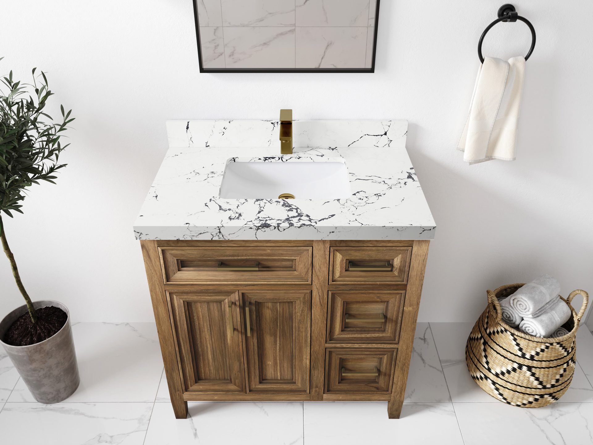 Santa Monica Teak Wood 36 in. W x 22 in. D Single Sink Bathroom Vanity