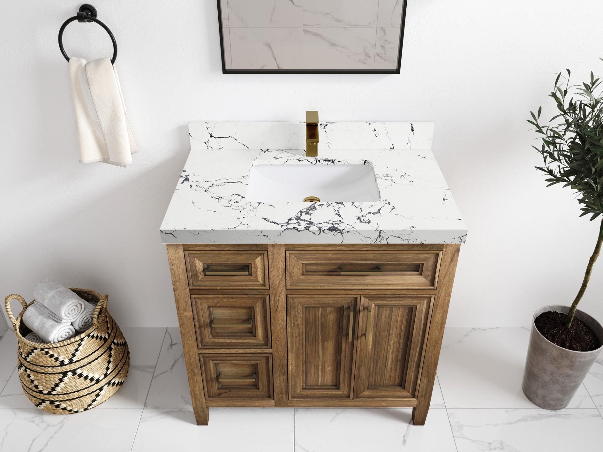 Santa Monica Teak Wood 36 in. W x 22 in. D Center Sink Bathroom Vanity