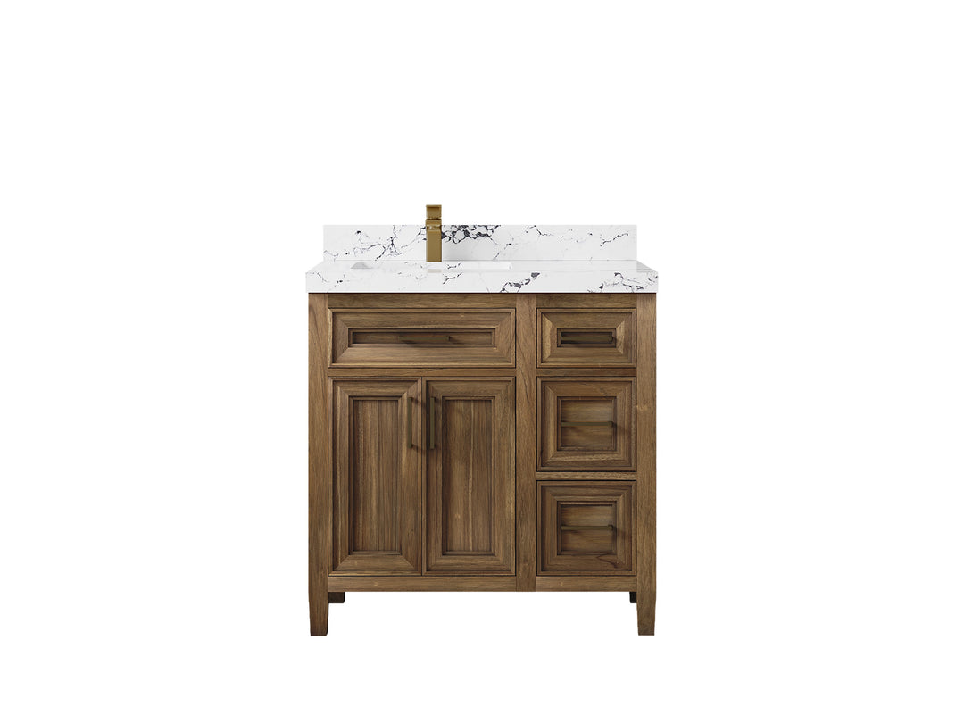 Santa Monica Teak Wood 36 in. W x 22 in. D Left Offset Sink Bathroom Vanity
