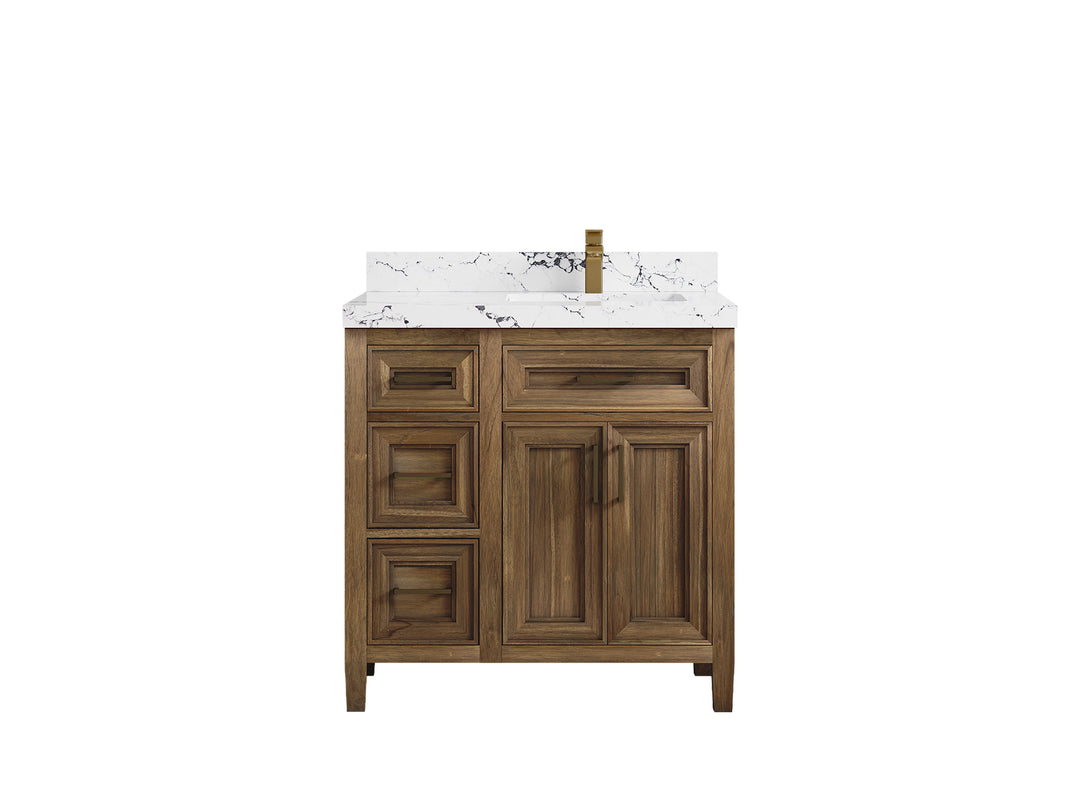 Santa Monica Teak Wood 36 in. W x 22 in. D Right Offset Sink Bathroom Vanity