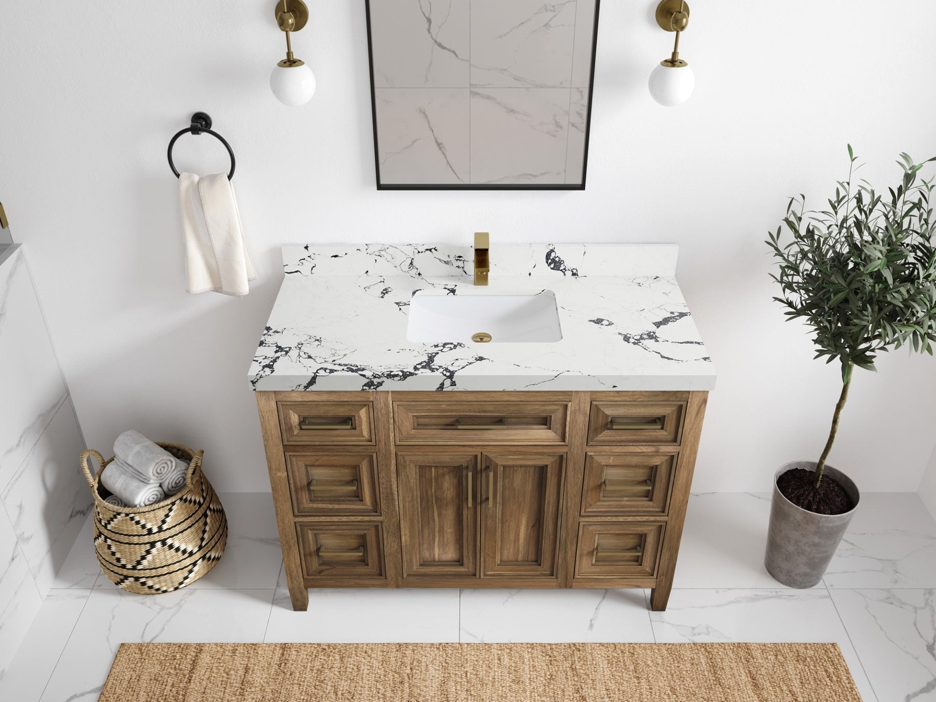 Santa Monica Teak Wood 48 in. W x 22 in. D Single Sink Bathroom Vanity