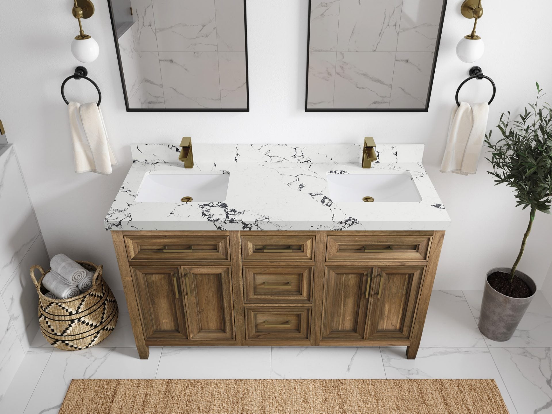Santa Monica Teak Wood 60 in. W x 22 in. D Double Sink Bathroom Vanity