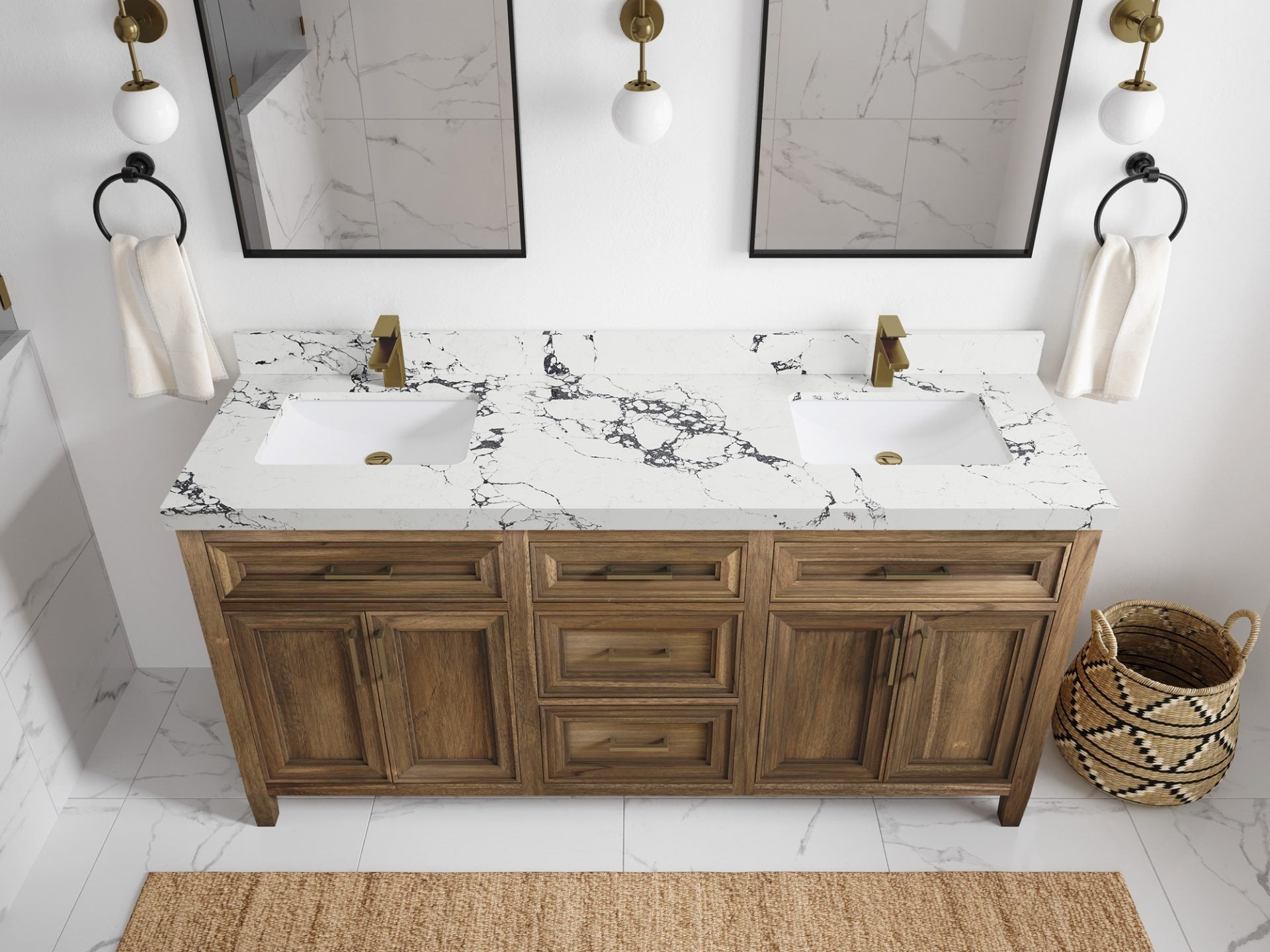 Santa Monica Teak Wood 72 in. W x 22 in. D Double Sink Bathroom Vanity