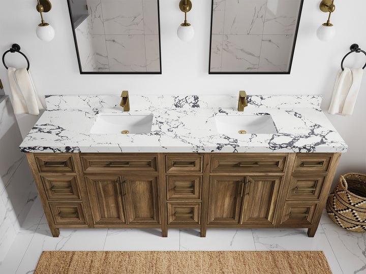 Santa Monica Teak Wood 84 in. W x 22 in. D Double Sink Bathroom Vanity - photo 17