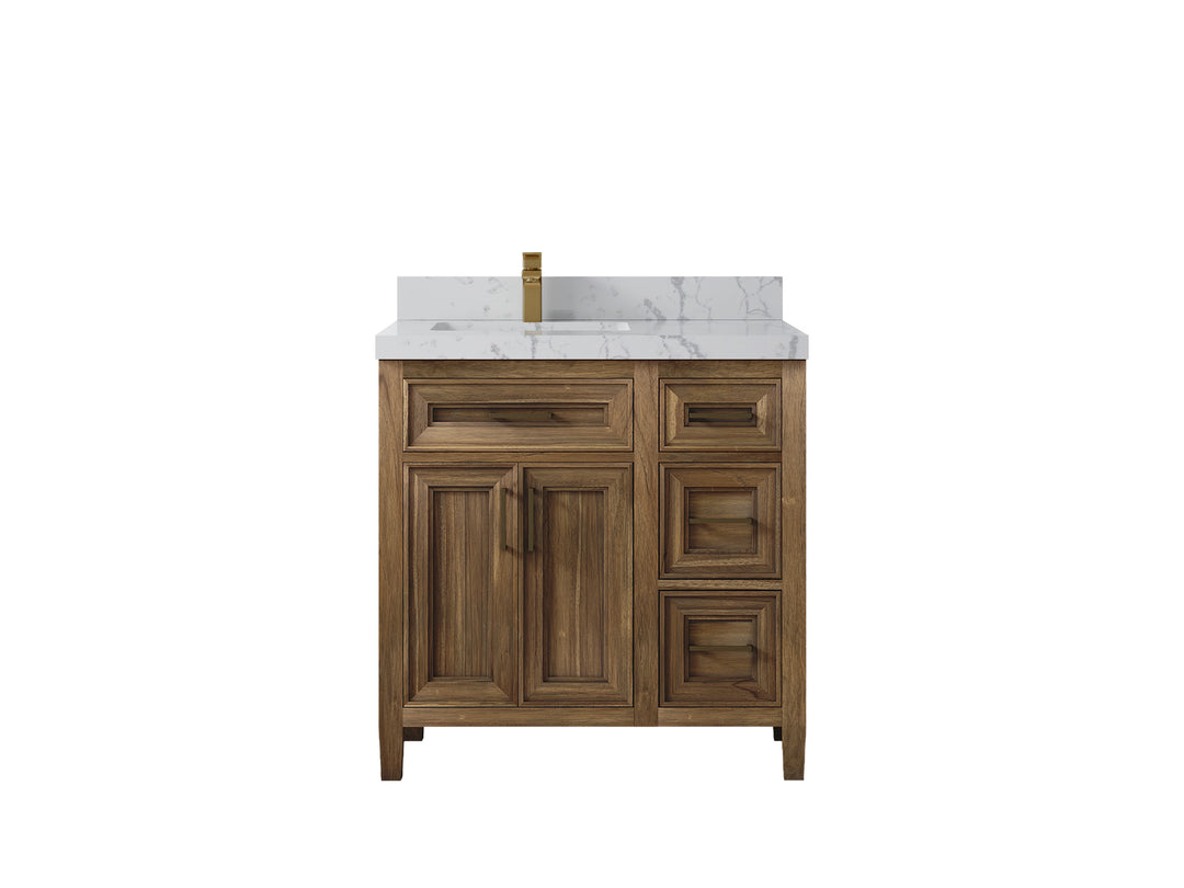 Santa Monica Teak Wood 36 in. W x 22 in. D Left Offset Sink Bathroom Vanity