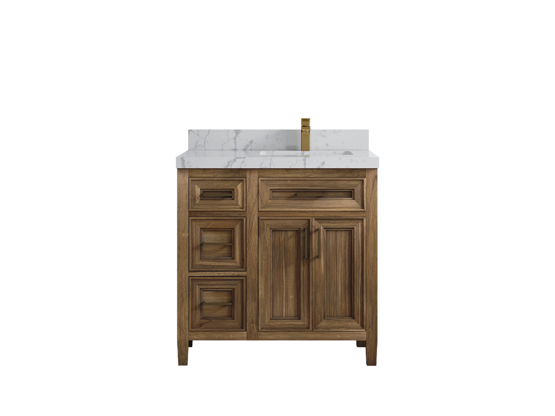 Santa Monica Teak Wood 36 in. W x 22 in. D Right Offset Sink Bathroom Vanity