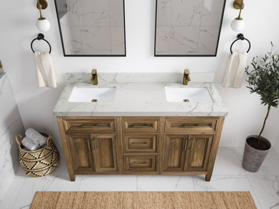 Santa Monica Teak Wood 60 in. W x 22 in. D Double Sink Bathroom Vanity