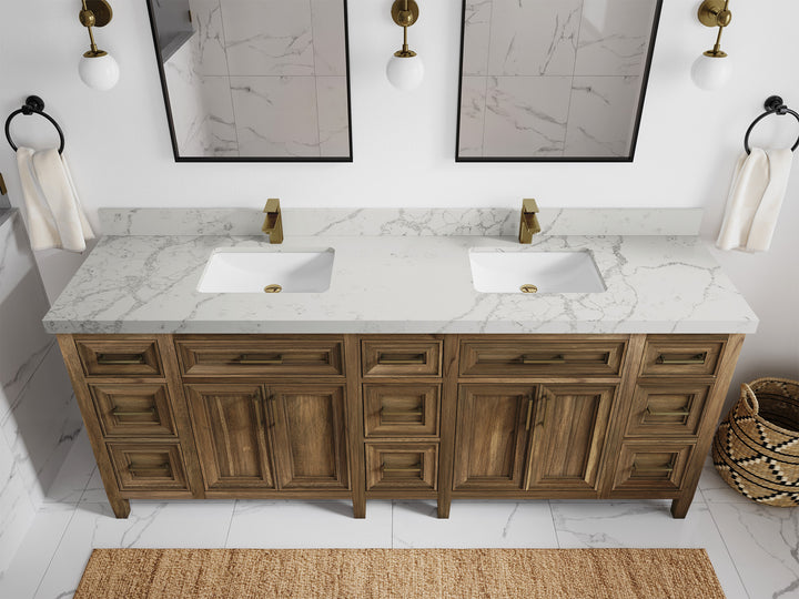 Santa Monica Teak Wood 84 in. W x 22 in. D Double Sink Bathroom Vanity - photo 25