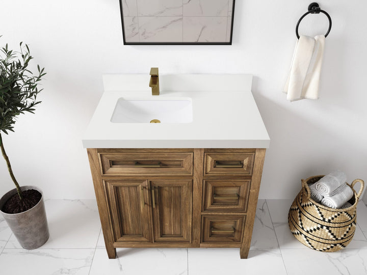 Santa Monica Teak Wood 36 in. W x 22 in. D Left Offset Sink Bathroom Vanity - photo 41