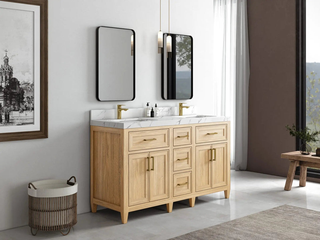 Santa Monica Teak Wood 60 in. W x 22 in. D Double Sink Bathroom Vanity