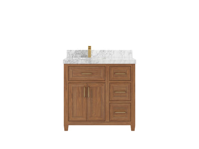 Santa Monica Teak Wood 36 in. W x 22 in. D Left Offset Sink Bathroom Vanity