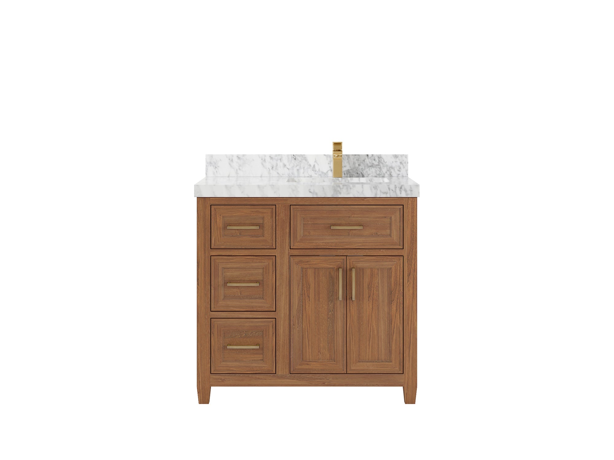 Santa Monica Teak Wood 36 in. W x 22 in. D Right Offset Sink Bathroom Vanity