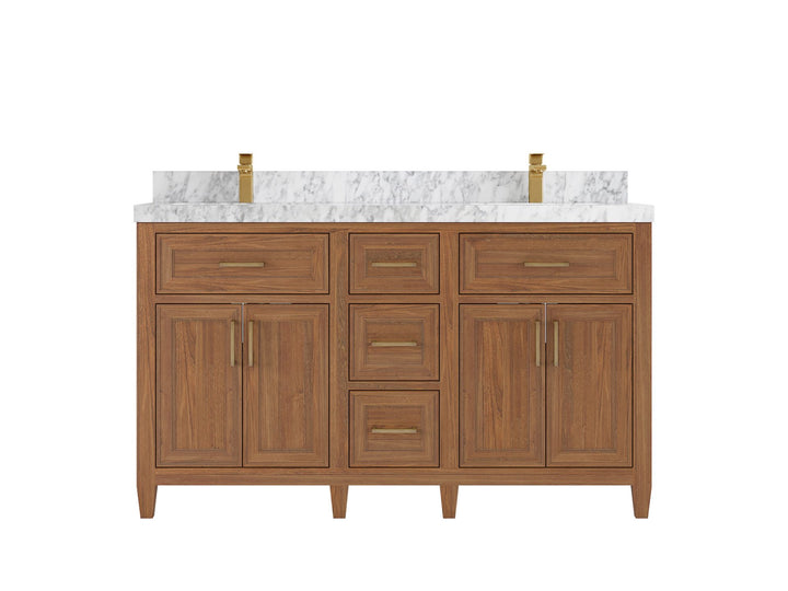 Santa Monica Teak Wood 60 in. W x 22 in. D Double Sink Bathroom Vanity - photo 15