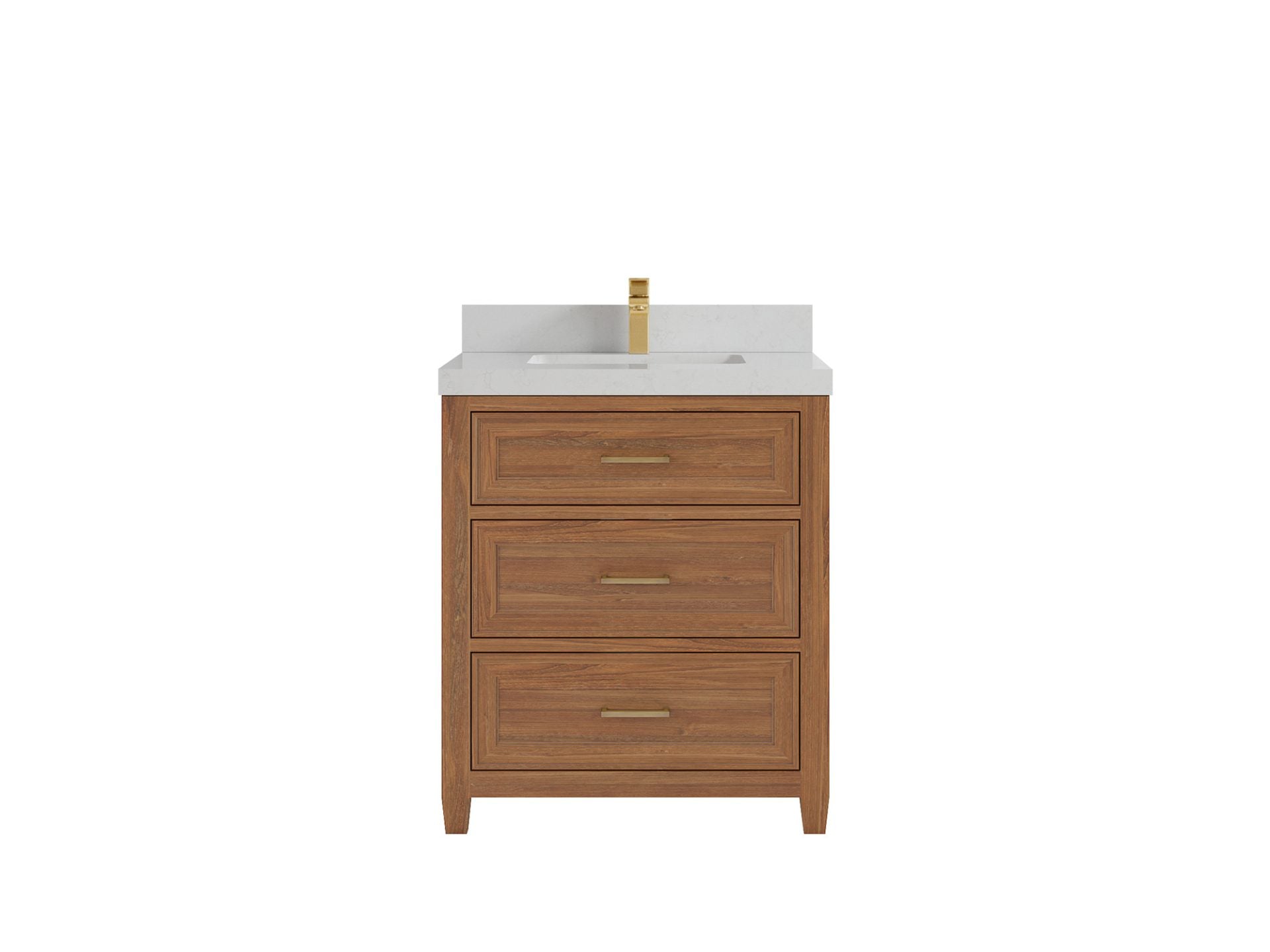 Santa Monica Teak 30 in. W x 22 in. D Single Sink Bathroom Vanity in Dark Natural with 2 in Carrara Quartz Countertop