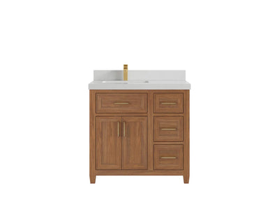 Santa Monica Teak Wood 36 in. W x 22 in. D Left Offset Sink Bathroom Vanity