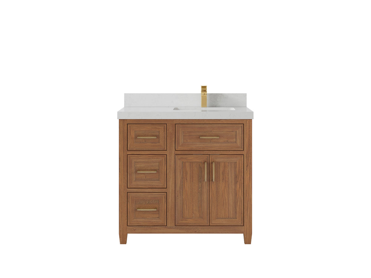 Santa Monica Teak Wood 36 in. W x 22 in. D Right Offset Sink Bathroom Vanity