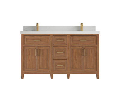 Santa Monica Teak Wood 60 in. W x 22 in. D Double Sink Bathroom Vanity