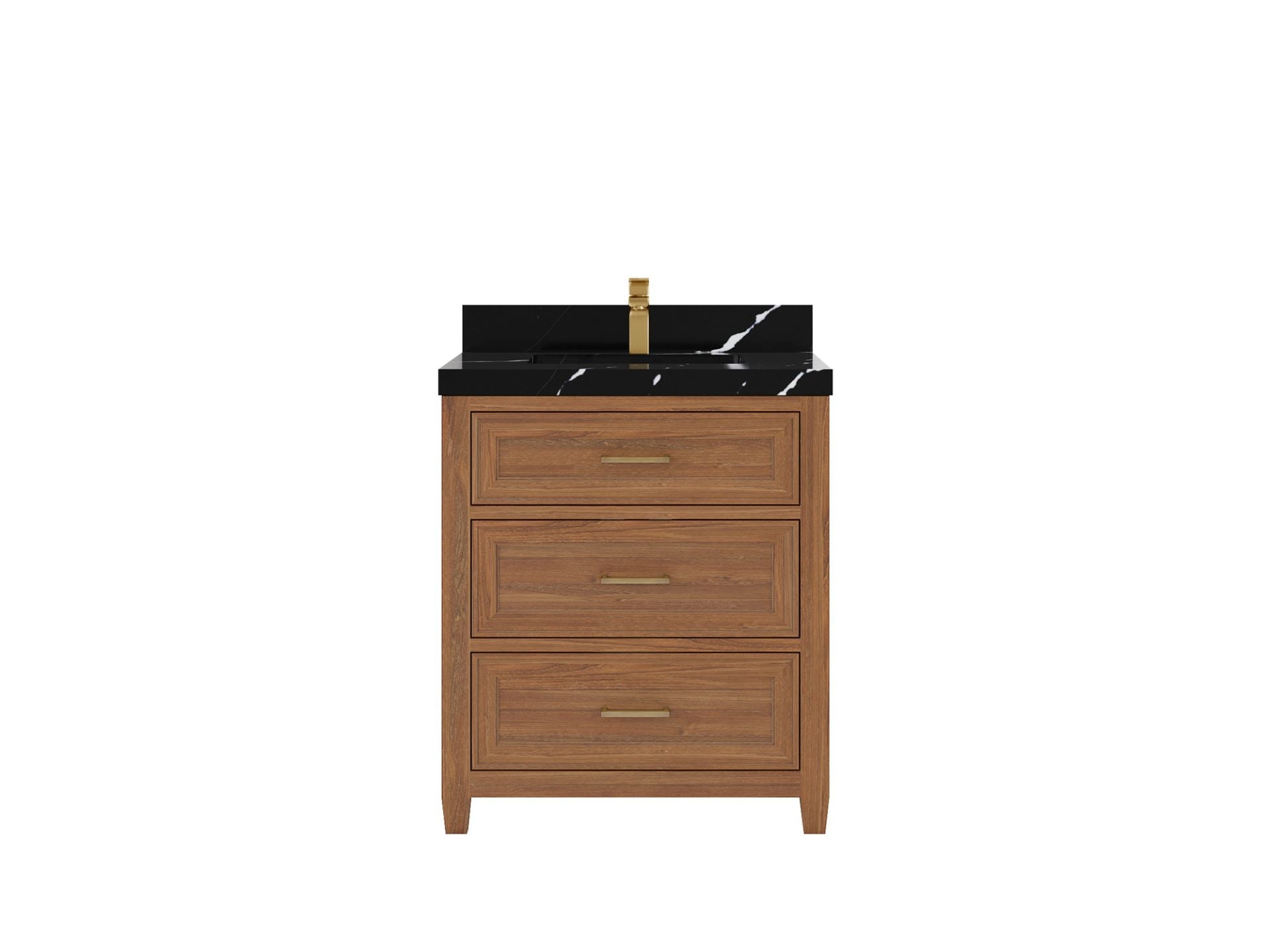 Santa Monica Teak 30 in. W x 22 in. D Single Sink Bathroom Vanity in Dark Natural with 2 in Calacatta Black Quartz Countertop