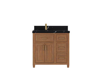 Santa Monica Teak Wood 36 in. W x 22 in. D Left Offset Sink Bathroom Vanity