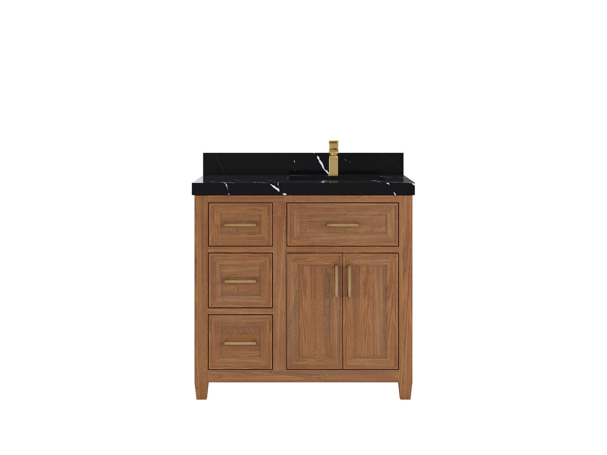 Santa Monica Teak Wood 36 in. W x 22 in. D Right Offset Sink Bathroom Vanity