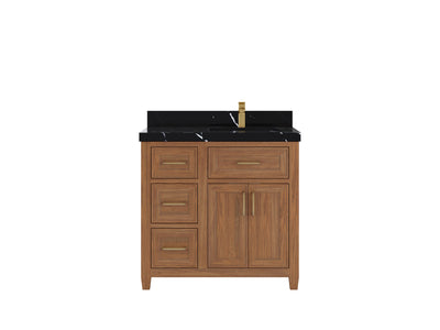 Santa Monica Teak Wood 36 in. W x 22 in. D Right Offset Sink Bathroom Vanity