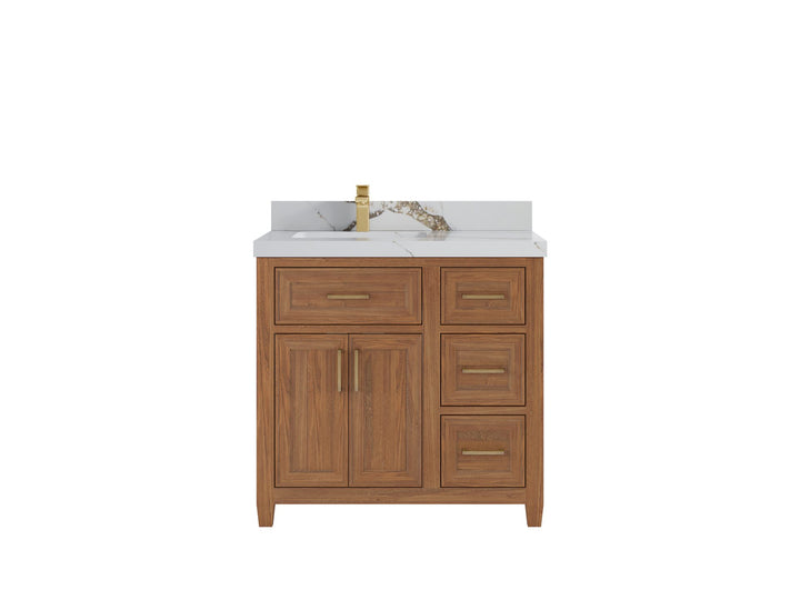 Santa Monica Teak Wood 36 in. W x 22 in. D Left Offset Sink Bathroom Vanity - photo 13