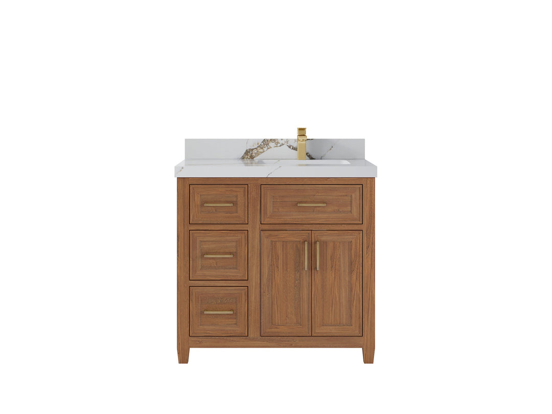 Santa Monica Teak Wood 36 in. W x 22 in. D Right Offset Sink Bathroom Vanity