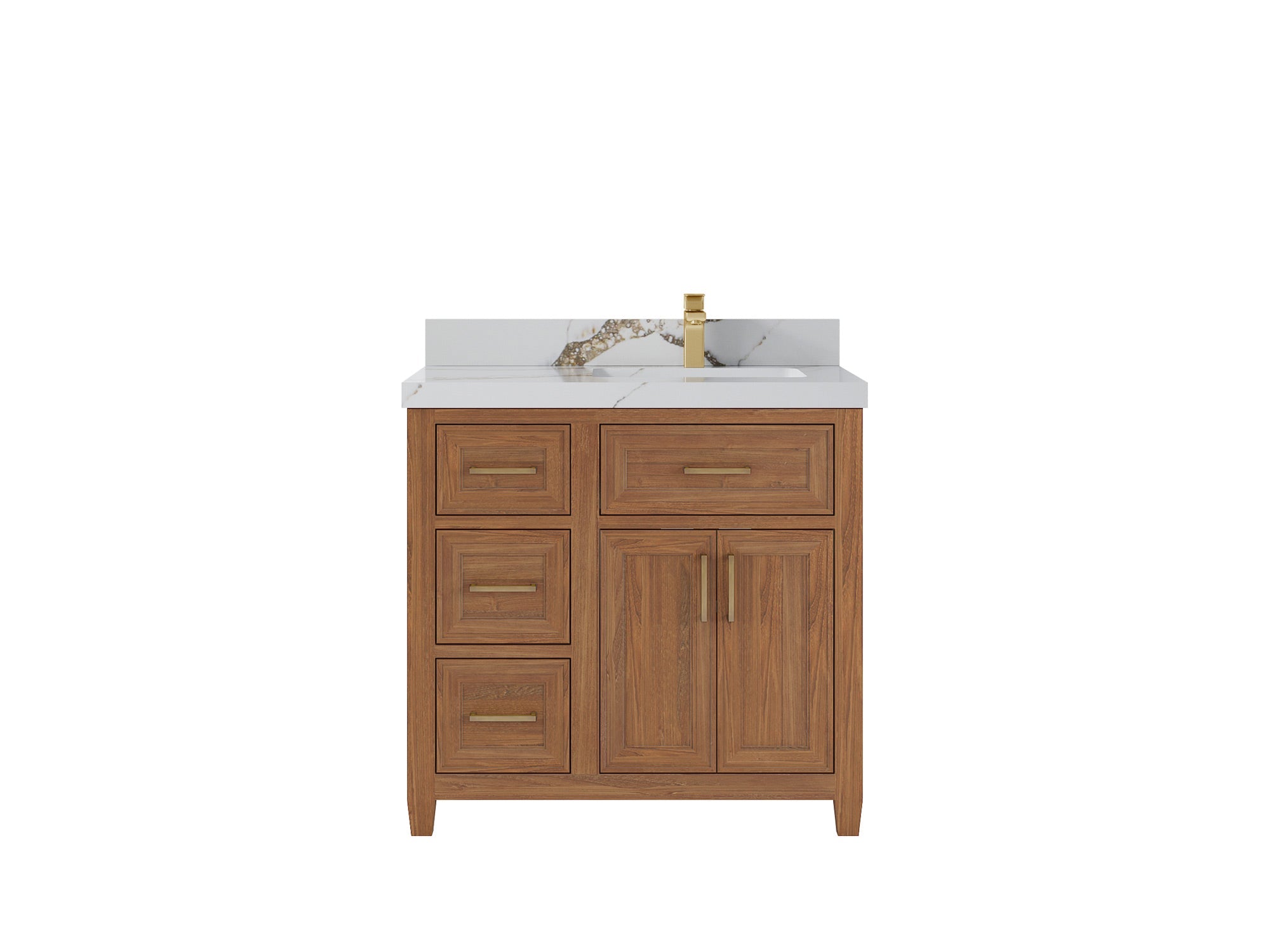 Santa Monica Teak Wood 36 in. W x 22 in. D Right Offset Sink Bathroom Vanity