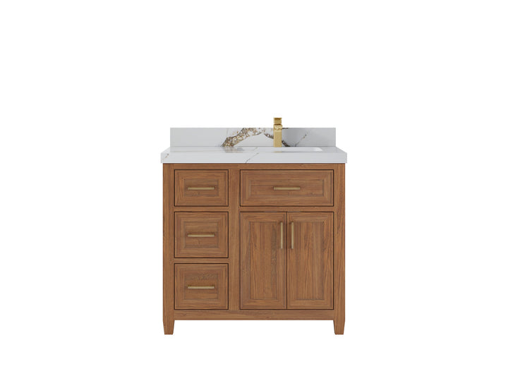 Santa Monica Teak Wood 36 in. W x 22 in. D Right Offset Sink Bathroom Vanity - photo 12