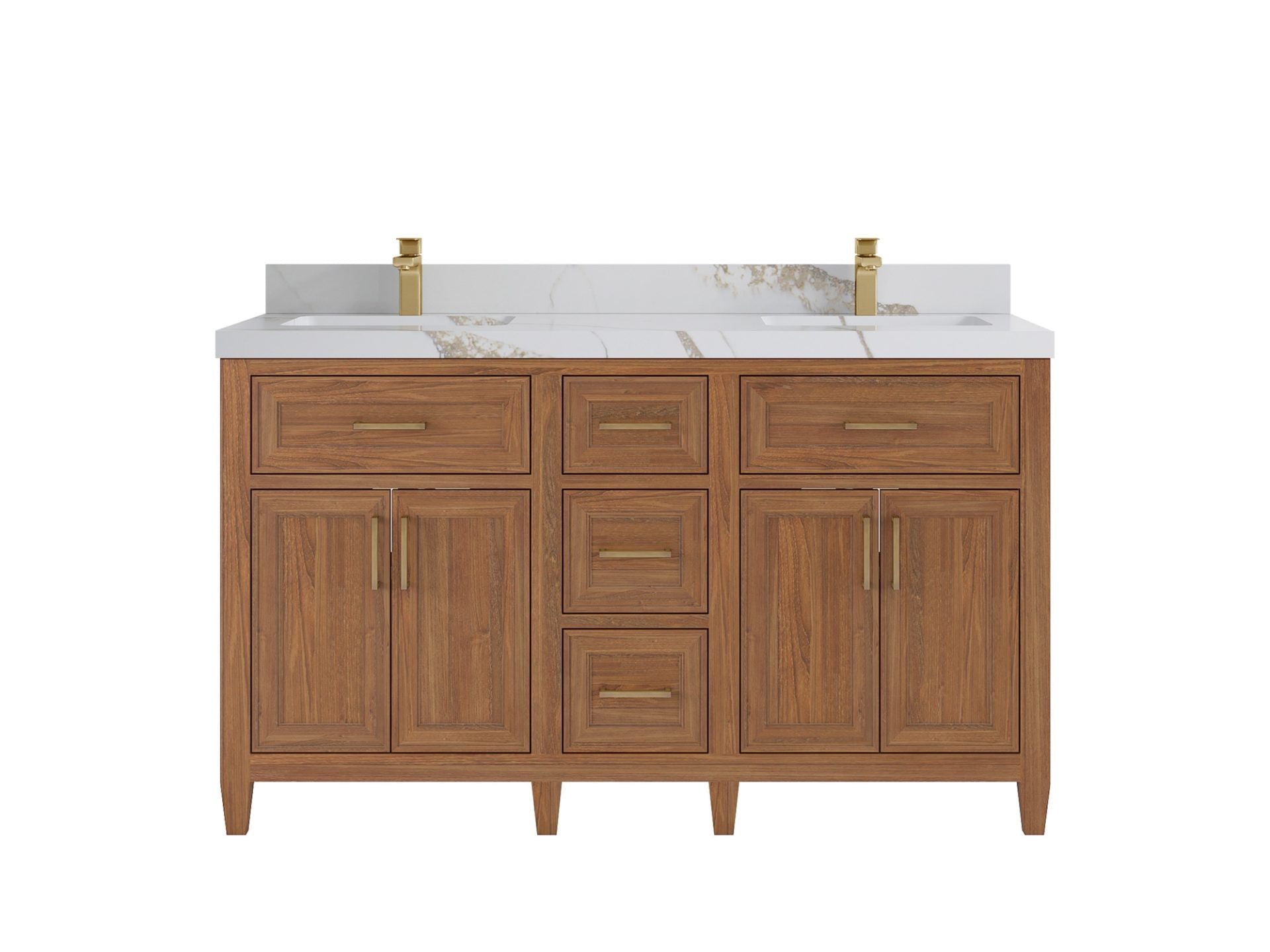 Santa Monica Teak Wood 60 in. W x 22 in. D Double Sink Bathroom Vanity