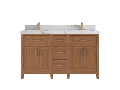 Santa Monica Teak Wood 60 in. W x 22 in. D Double Sink Bathroom Vanity