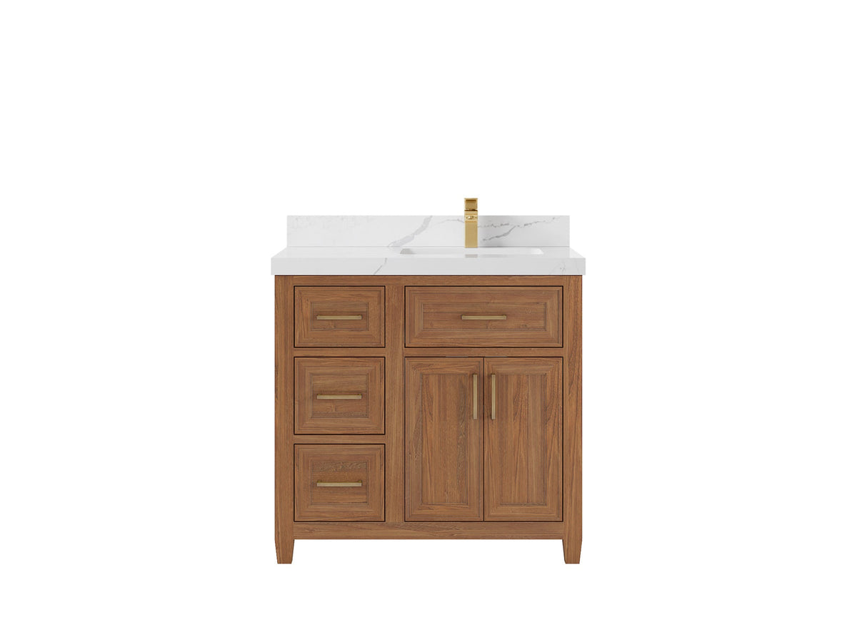 Santa Monica Teak Wood 36 in. W x 22 in. D Right Offset Sink Bathroom Vanity