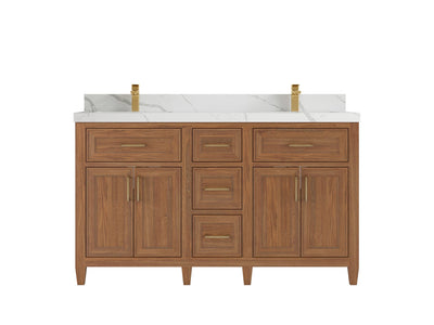 Santa Monica Teak Wood 60 in. W x 22 in. D Double Sink Bathroom Vanity