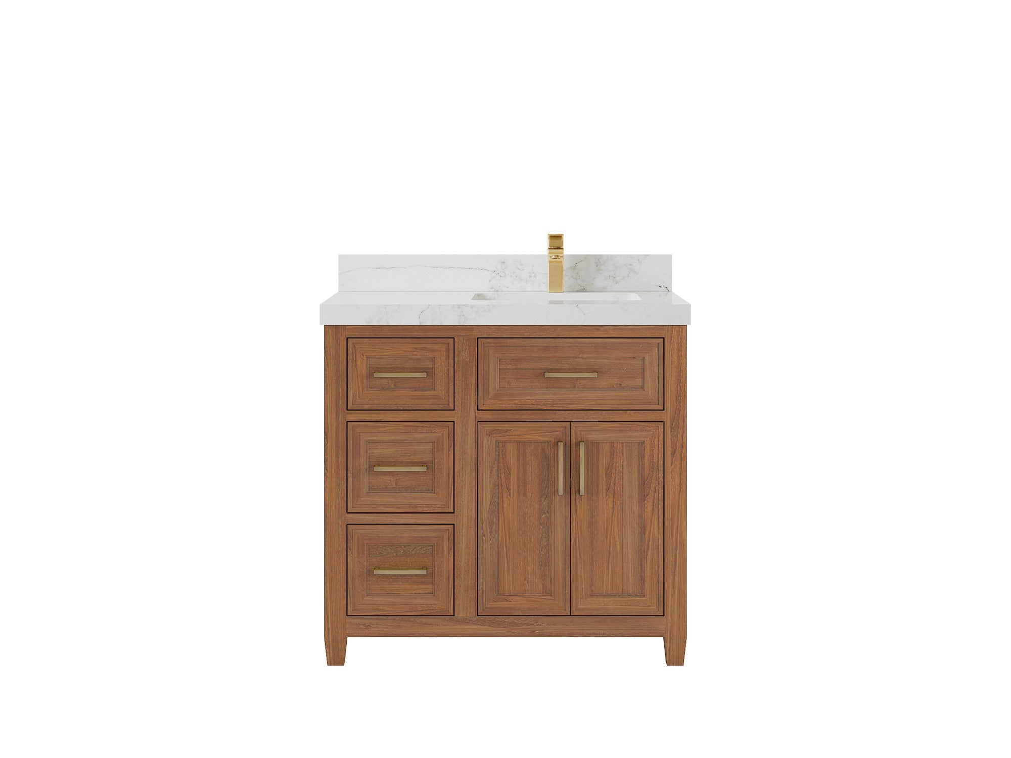 Santa Monica Teak Wood 36 in. W x 22 in. D Right Offset Sink Bathroom Vanity