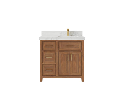 Santa Monica Teak Wood 36 in. W x 22 in. D Right Offset Sink Bathroom Vanity