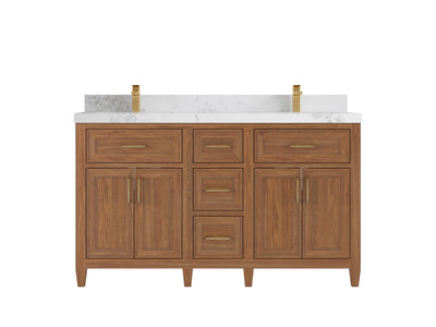 Santa Monica Teak Wood 60 in. W x 22 in. D Double Sink Bathroom Vanity