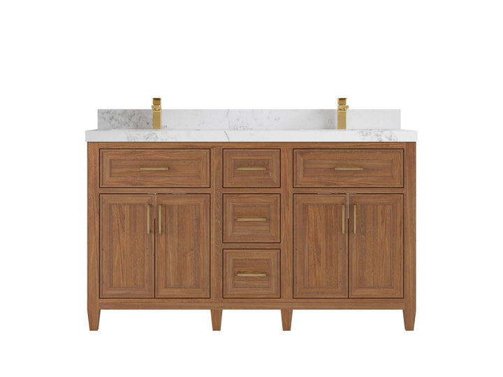 Santa Monica Teak Wood 60 in. W x 22 in. D Double Sink Bathroom Vanity - photo 14