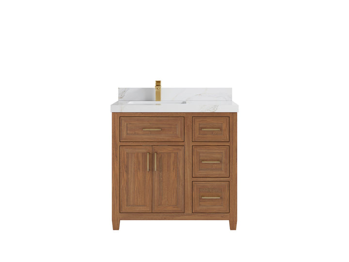 Santa Monica Teak Wood 36 in. W x 22 in. D Left Offset Sink Bathroom Vanity - photo 9