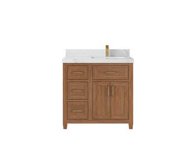 Santa Monica Teak Wood 36 in. W x 22 in. D Right Offset Sink Bathroom Vanity