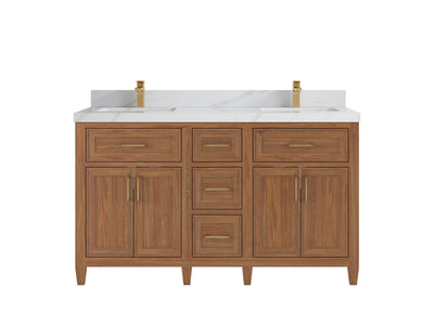 Santa Monica Teak Wood 60 in. W x 22 in. D Double Sink Bathroom Vanity