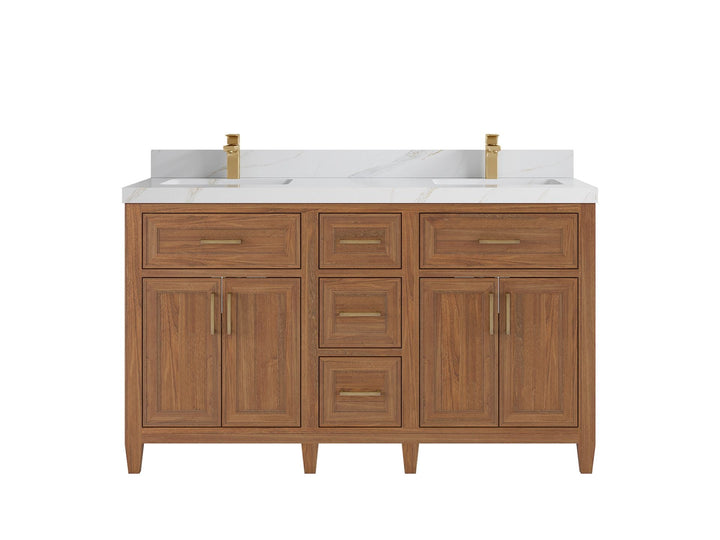 Santa Monica Teak Wood 60 in. W x 22 in. D Double Sink Bathroom Vanity - photo 9