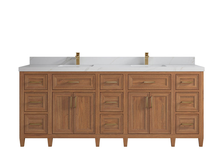 Santa Monica Teak Wood 84 in. W x 22 in. D Double Sink Bathroom Vanity - photo 9